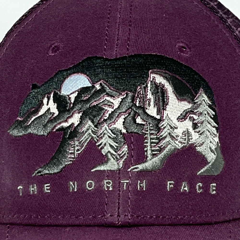 The North Face Embroidered Bear Trucker Hat Wine Snap Back Mesh